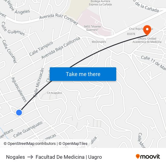 Nogales to Facultad De Medicina | Uagro map