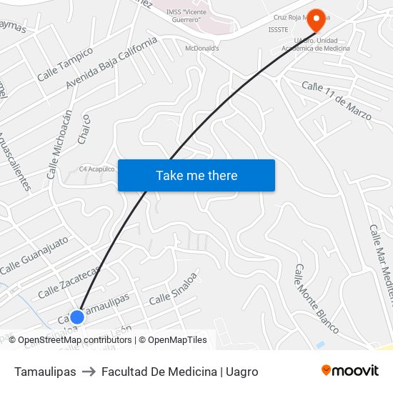 Tamaulipas to Facultad De Medicina | Uagro map