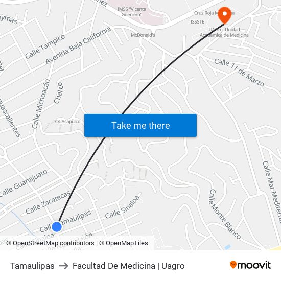 Tamaulipas to Facultad De Medicina | Uagro map