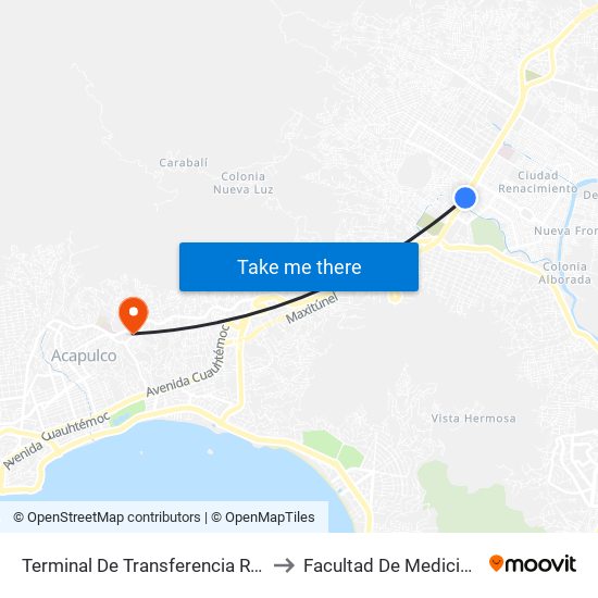 Terminal De Transferencia Renacimiento to Facultad De Medicina | Uagro map