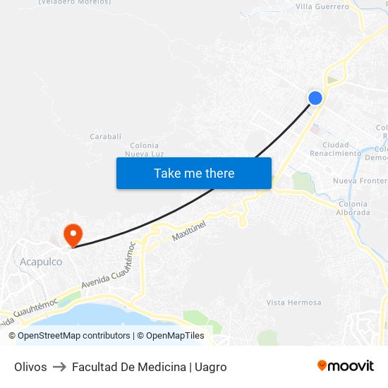 Olivos to Facultad De Medicina | Uagro map
