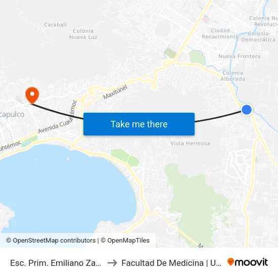 Esc. Prim. Emiliano Zapata to Facultad De Medicina | Uagro map