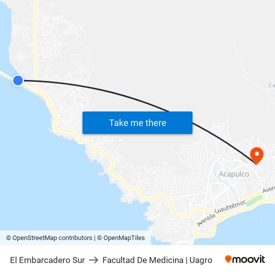 El Embarcadero Sur to Facultad De Medicina | Uagro map