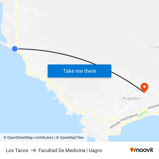 Los Tacos to Facultad De Medicina | Uagro map