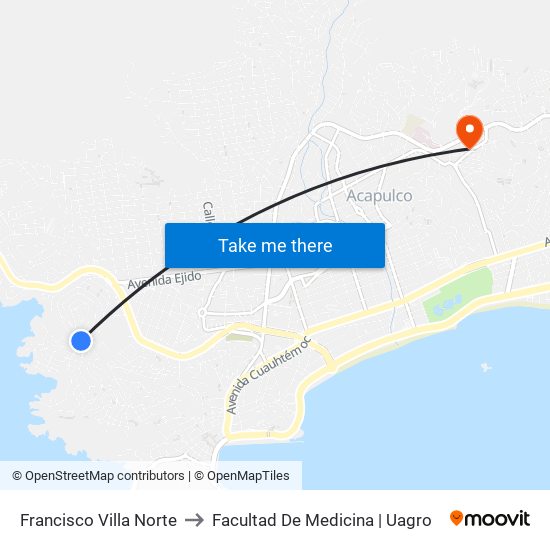 Francisco Villa Norte to Facultad De Medicina | Uagro map