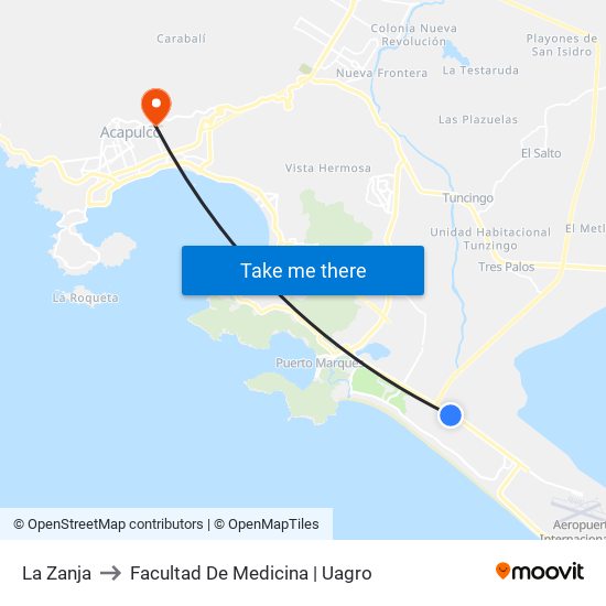 La Zanja to Facultad De Medicina | Uagro map