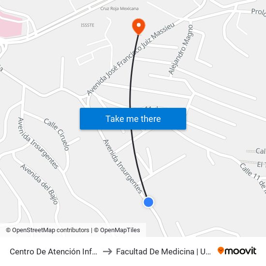 Centro De Atención Infantil to Facultad De Medicina | Uagro map