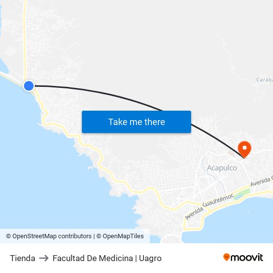Tienda to Facultad De Medicina | Uagro map