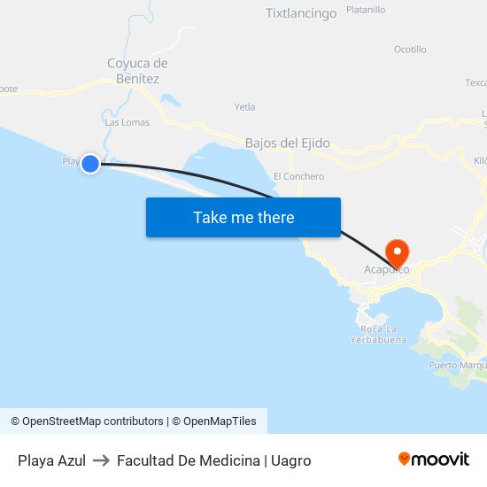 Playa Azul to Facultad De Medicina | Uagro map