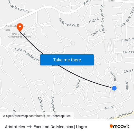 Aristóteles to Facultad De Medicina | Uagro map