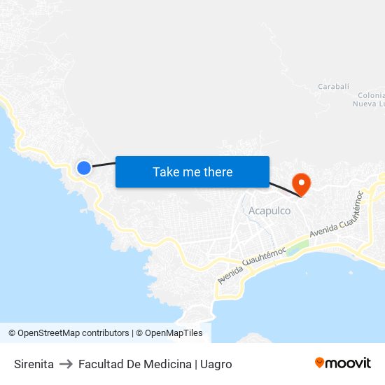 Sirenita to Facultad De Medicina | Uagro map