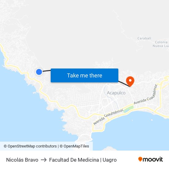Nicolás Bravo to Facultad De Medicina | Uagro map