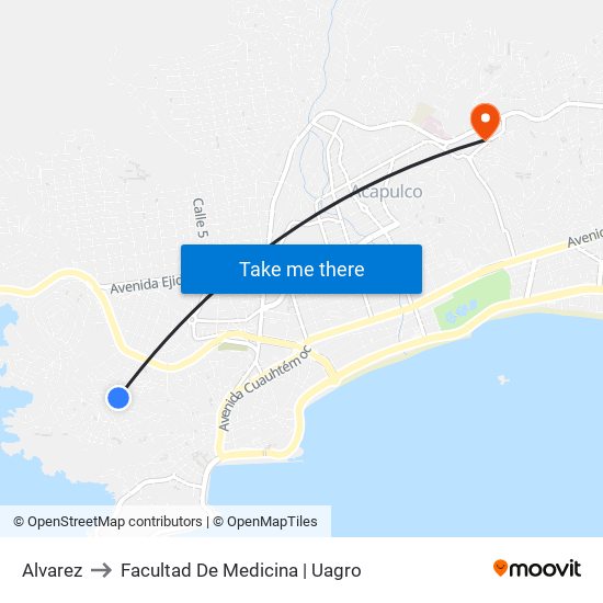 Alvarez to Facultad De Medicina | Uagro map