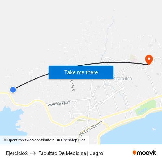 Ejercicio2 to Facultad De Medicina | Uagro map