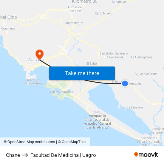 Chane to Facultad De Medicina | Uagro map