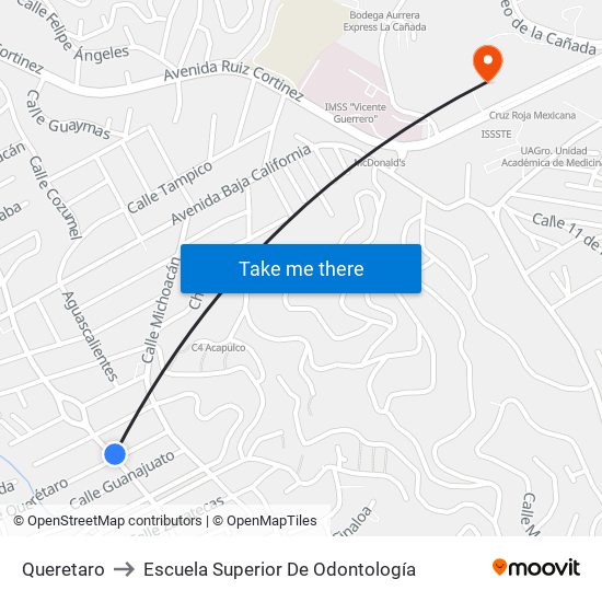 Queretaro to Escuela Superior De Odontología map