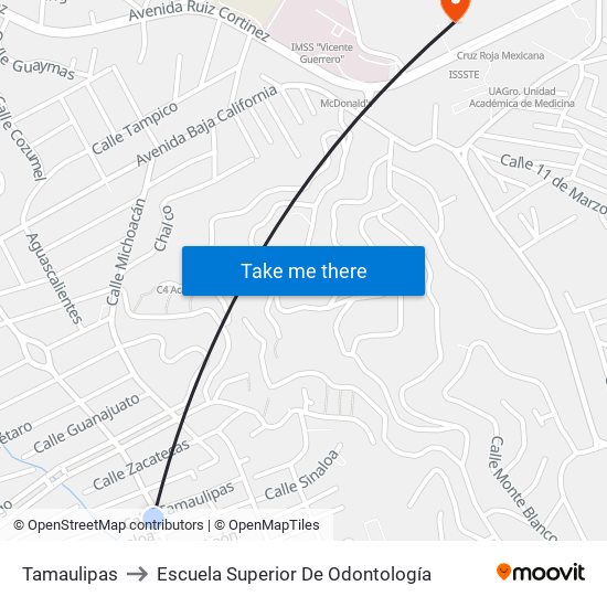 Tamaulipas to Escuela Superior De Odontología map