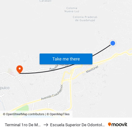 Terminal 1ro De Mayo to Escuela Superior De Odontología map