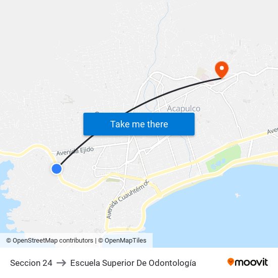 Seccion 24 to Escuela Superior De Odontología map