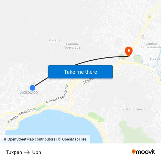 Tuxpan to Upn map