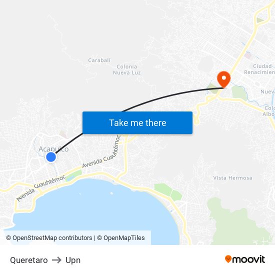 Queretaro to Upn map