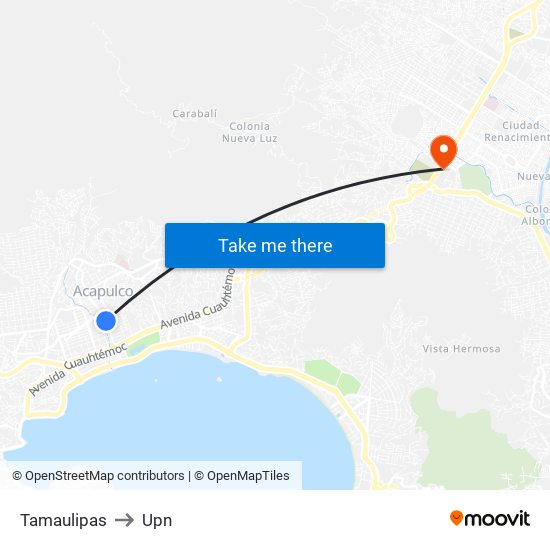 Tamaulipas to Upn map