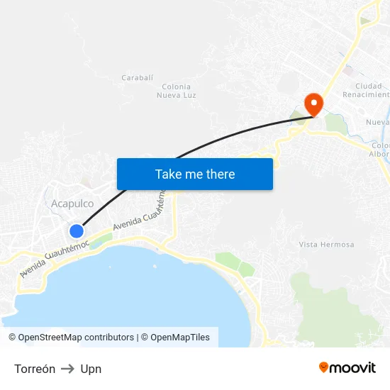 Torreón to Upn map