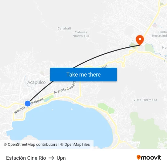 Estación Cine Río to Upn map