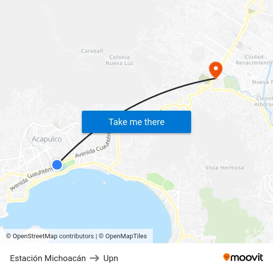 Estación Michoacán to Upn map