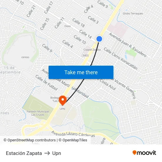 Estación Zapata to Upn map