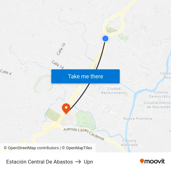 Estación Central De Abastos to Upn map