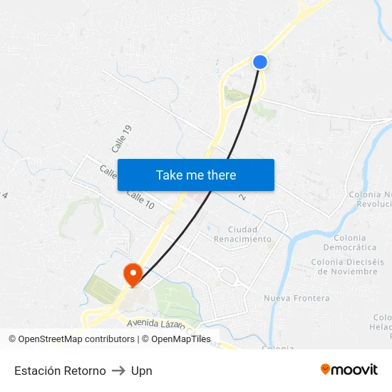 Estación Retorno to Upn map