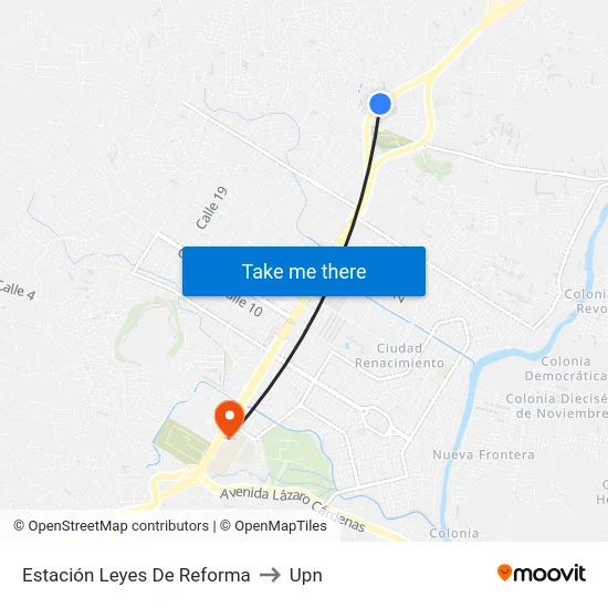 Estación Leyes De Reforma to Upn map