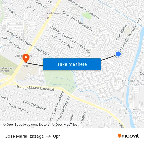 José María Izazaga to Upn map