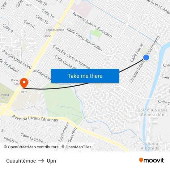 Cuauhtémoc to Upn map