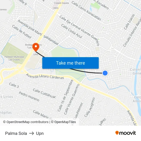 Palma Sola to Upn map