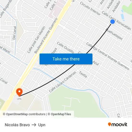 Nicolás Bravo to Upn map