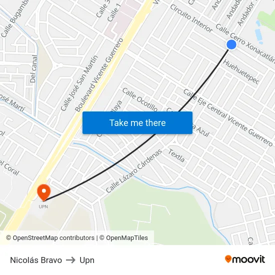 Nicolás Bravo to Upn map