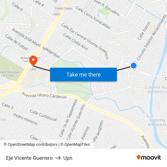 Eje Vicente Guerrero to Upn map