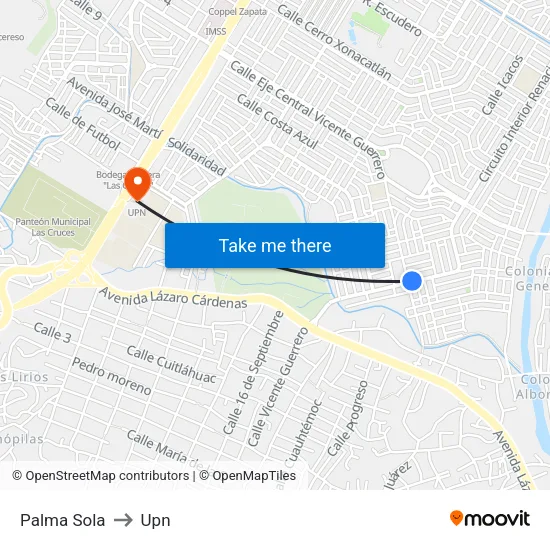 Palma Sola to Upn map