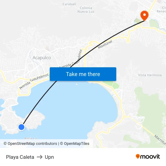 Playa Caleta to Upn map