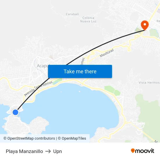 Playa Manzanillo to Upn map