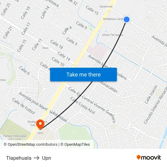 Tlapehuala to Upn map