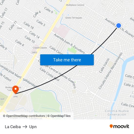 La Ceiba to Upn map