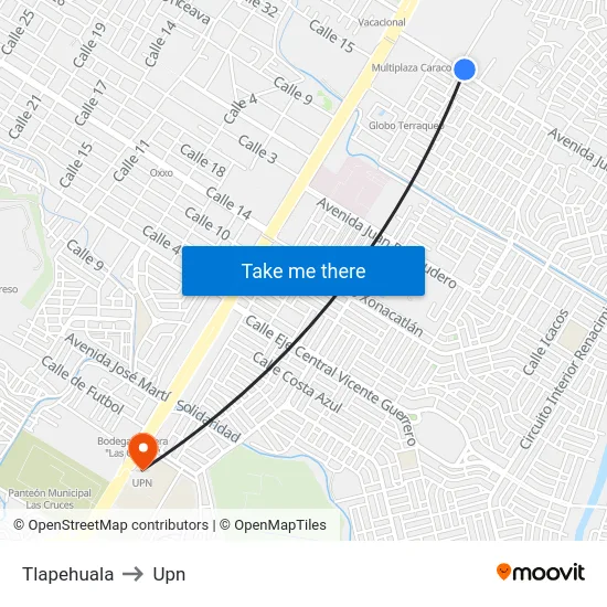 Tlapehuala to Upn map