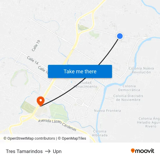 Tres Tamarindos to Upn map