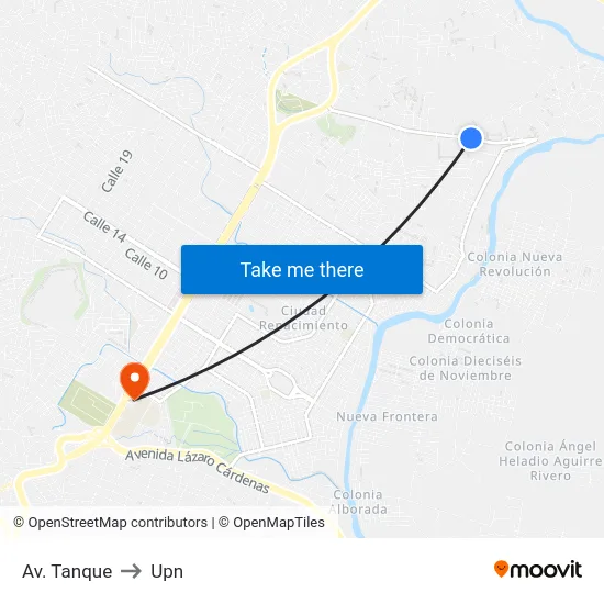 Av. Tanque to Upn map