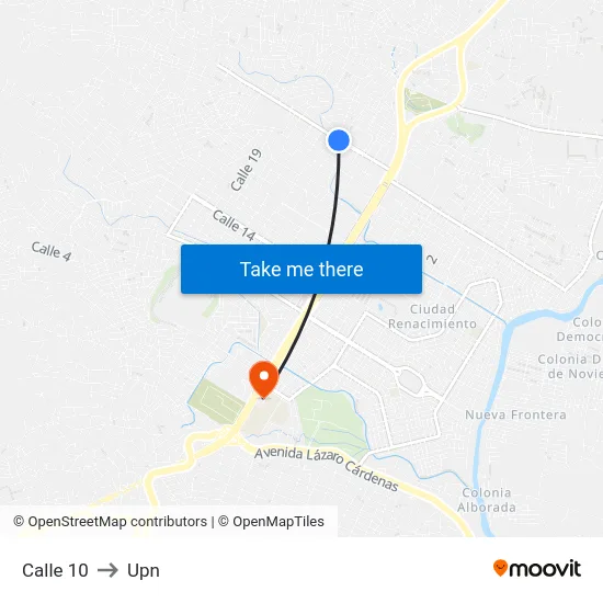 Calle 10 to Upn map