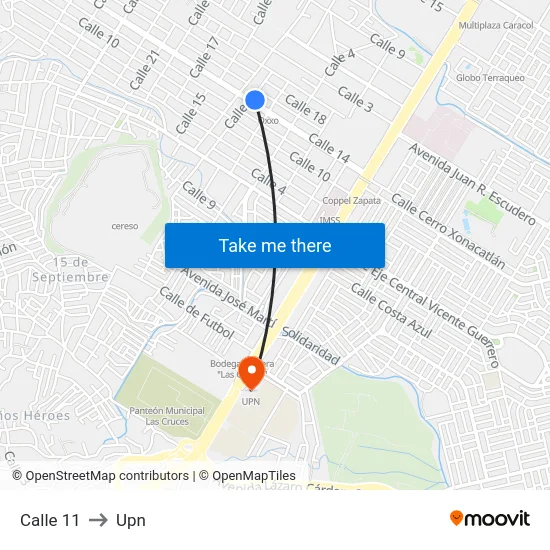 Calle 11 to Upn map