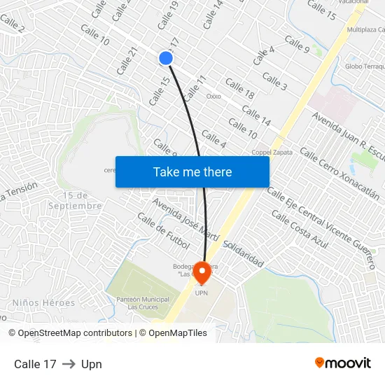 Calle 17 to Upn map